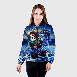 Куртка с капюшоном женская Танджиро Камадо Клинок, рассекающий демонов, цвет: 3D-черный — фото 2