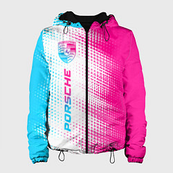 Куртка с капюшоном женская Porsche neon gradient style: по-вертикали, цвет: 3D-черный