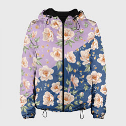 Куртка с капюшоном женская Розовые пионы паттерн, цвет: 3D-черный