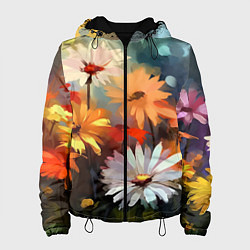 Куртка с капюшоном женская Маслянные ромашки, цвет: 3D-черный