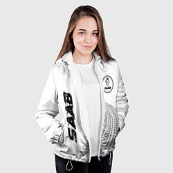 Куртка с капюшоном женская Saab speed на светлом фоне со следами шин: надпись, цвет: 3D-белый — фото 2