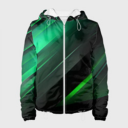 Куртка с капюшоном женская Black green abstract, цвет: 3D-белый