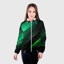 Куртка с капюшоном женская Black green abstract, цвет: 3D-белый — фото 2