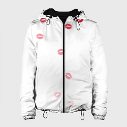 Куртка с капюшоном женская Следы поцелуев губы, цвет: 3D-черный