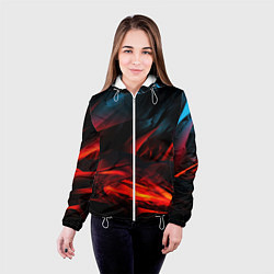 Куртка с капюшоном женская Red black abstract, цвет: 3D-белый — фото 2