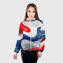 Куртка с капюшоном женская Абстракция в цветах флага России, цвет: 3D-белый — фото 2