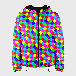 Куртка с капюшоном женская Разноцветные искривленные маленькие квадраты, цвет: 3D-черный