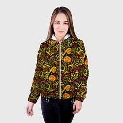 Куртка с капюшоном женская Русский орнамент - хохломская роспись, цвет: 3D-белый — фото 2