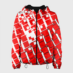 Куртка с капюшоном женская Киберпанк квадраты красные, цвет: 3D-черный