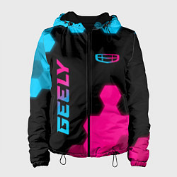 Куртка с капюшоном женская Geely - neon gradient: надпись, символ, цвет: 3D-черный