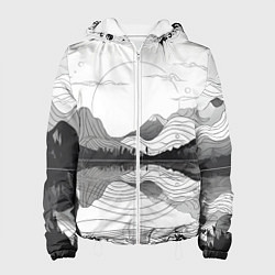 Куртка с капюшоном женская Минималистичный пейзаж чб, цвет: 3D-белый
