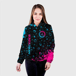 Куртка с капюшоном женская Mercedes - neon gradient: надпись, символ, цвет: 3D-черный — фото 2