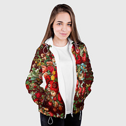 Куртка с капюшоном женская Платок цветочный узор, цвет: 3D-белый — фото 2