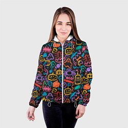 Куртка с капюшоном женская Halloween colorful pumpkins, ghosts, spiders, цвет: 3D-белый — фото 2