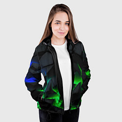Куртка с капюшоном женская Зеленый и синий неон, цвет: 3D-черный — фото 2