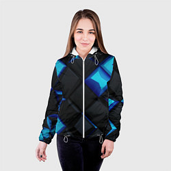 Куртка с капюшоном женская Черные и синие плитки, цвет: 3D-белый — фото 2
