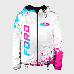 Куртка с капюшоном женская Ford neon gradient style: надпись, символ, цвет: 3D-черный