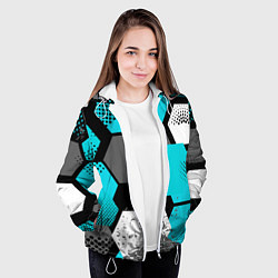 Куртка с капюшоном женская Шестиугольники абстрактный фон, цвет: 3D-белый — фото 2