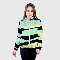 Куртка с капюшоном женская Черно-бирюзовая абстракция, цвет: 3D-белый — фото 2