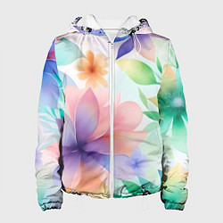 Куртка с капюшоном женская Акварельные цветы - нейросеть, цвет: 3D-белый