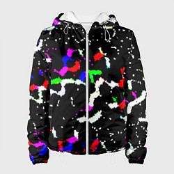 Куртка с капюшоном женская Цветные угловатые фигуры на черном, цвет: 3D-белый