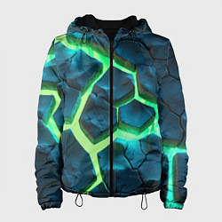Куртка с капюшоном женская Яркий зеленый разлом плит, цвет: 3D-черный
