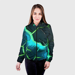 Куртка с капюшоном женская Зеленое неоновое свечение из зеленых плит, цвет: 3D-черный — фото 2