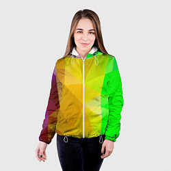 Куртка с капюшоном женская Жёлто-зелёная геометрия, цвет: 3D-белый — фото 2