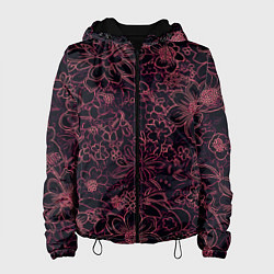Куртка с капюшоном женская Цветочная тёмно-красный, цвет: 3D-черный