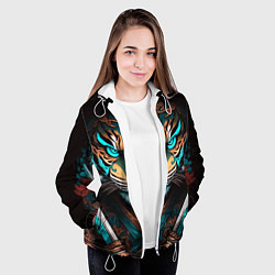 Куртка с капюшоном женская Тигр самурай, цвет: 3D-белый — фото 2