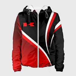 Куртка с капюшоном женская Кавасаки - красные волны, цвет: 3D-белый