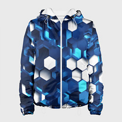Куртка с капюшоном женская Cyber hexagon Blue, цвет: 3D-белый