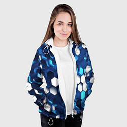 Куртка с капюшоном женская Cyber hexagon Blue, цвет: 3D-белый — фото 2