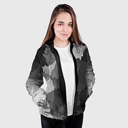 Куртка с капюшоном женская Мозаичный узор в серых оттенках, цвет: 3D-черный — фото 2