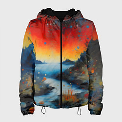 Куртка с капюшоном женская Импрессионистская абстрактная живопись, цвет: 3D-черный