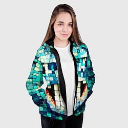 Куртка с капюшоном женская Смайлик из бирюзовой мазайке, цвет: 3D-черный — фото 2