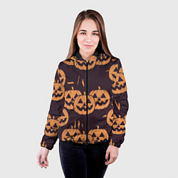 Куртка с капюшоном женская Фонарь джек в грандж стиле halloween тыква cartoon, цвет: 3D-черный — фото 2