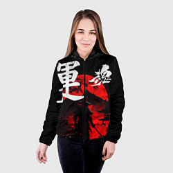 Куртка с капюшоном женская Японский самурай и красная луна, цвет: 3D-черный — фото 2
