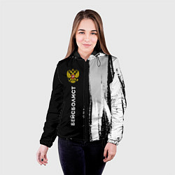 Куртка с капюшоном женская Бейсболист из России и герб РФ: по-вертикали, цвет: 3D-черный — фото 2