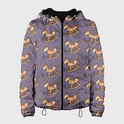 Куртка с капюшоном женская Деревянные лошадки качалки, цвет: 3D-черный