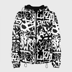 Куртка с капюшоном женская Граффити черно-белый паттерн, цвет: 3D-черный