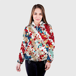 Куртка с капюшоном женская Новогодние линии красный синий, цвет: 3D-белый — фото 2