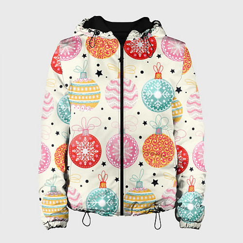 Женская куртка Разноцветные новогодние шары / 3D-Черный – фото 1