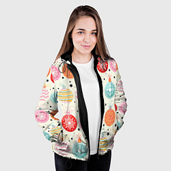 Куртка с капюшоном женская Разноцветные новогодние шары, цвет: 3D-черный — фото 2