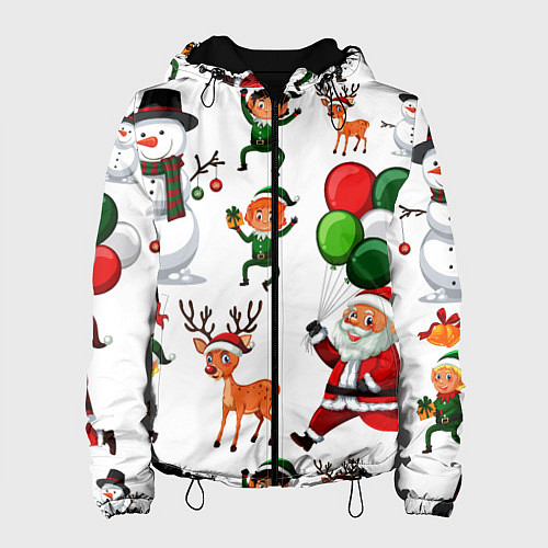Женская куртка Зимний праздник - деды морозы гномы олени / 3D-Черный – фото 1