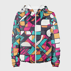 Куртка с капюшоном женская Разноцветные ретро фигуры, цвет: 3D-белый