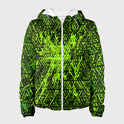 Куртка с капюшоном женская Зелёная глитч инфекция, цвет: 3D-белый