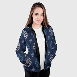 Куртка с капюшоном женская Снежинки спицами - узоры зимы, цвет: 3D-черный — фото 2