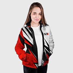 Куртка с капюшоном женская N7 mass effect - white and red, цвет: 3D-черный — фото 2