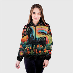 Куртка с капюшоном женская Лошадка с радужной гривой в стиле фолк-арт, цвет: 3D-черный — фото 2